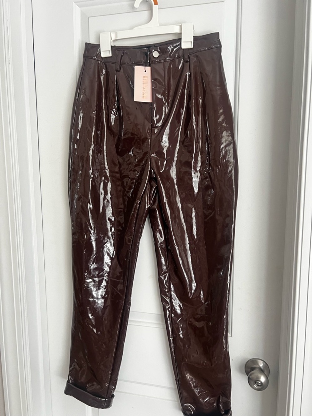 NWT MISSGUIDED Vinyl Turn Up Hem Pants| 8